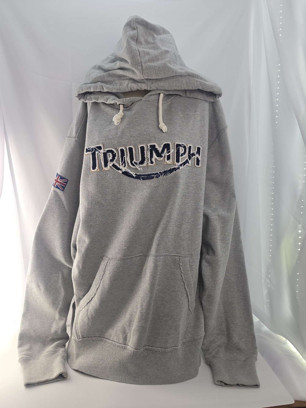 Triumph Gray Pullover Hoodie with Distressed Navy Logo Men's XL